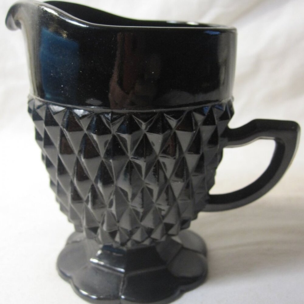 4" Indiana Glass Black Halloween Diamond Point Creamer - Picture 2 of 4